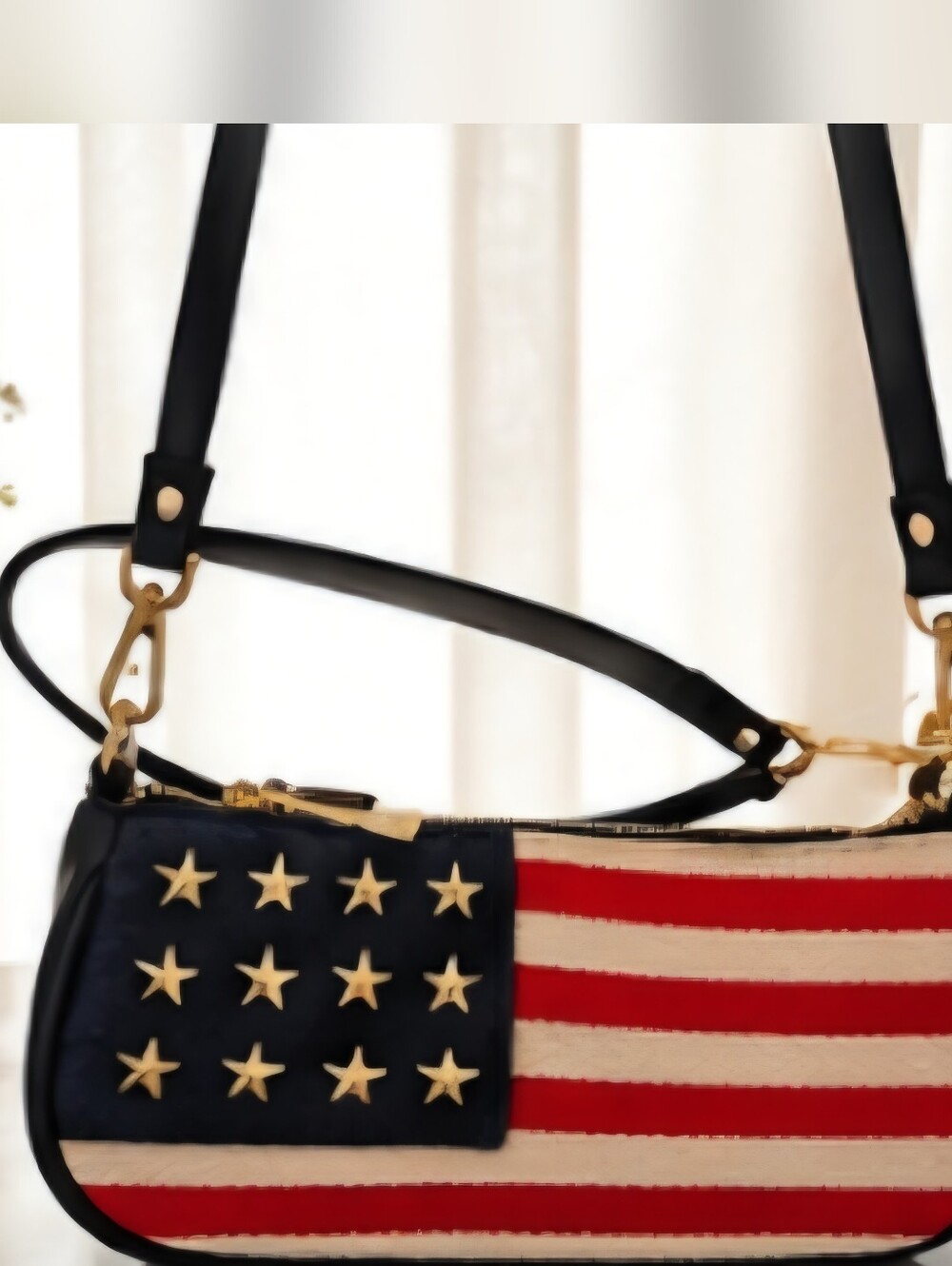 Betsey Johnson American Flag Navy Blue Crossbody Bag with Gold Studded Stars
